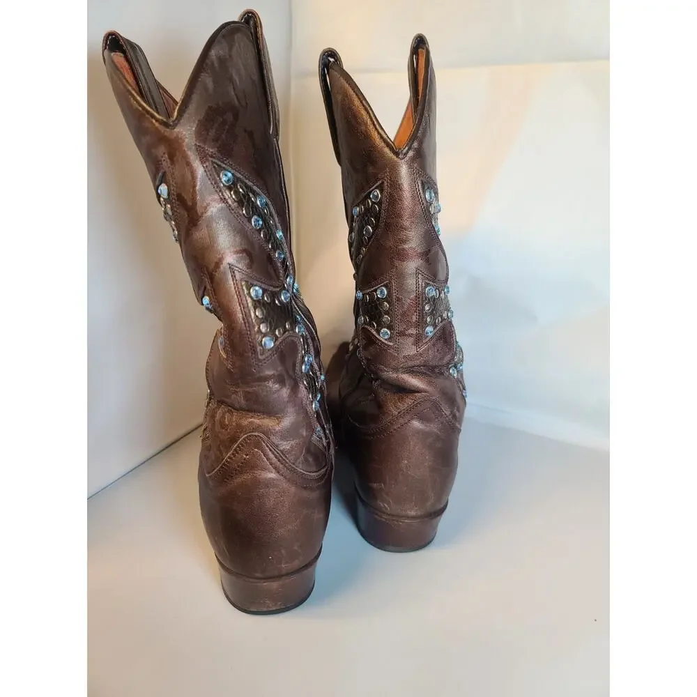 Frye Daisy Duke Boots Womens 8M Brown Leather Studded Western Cowboy Cowgirl
